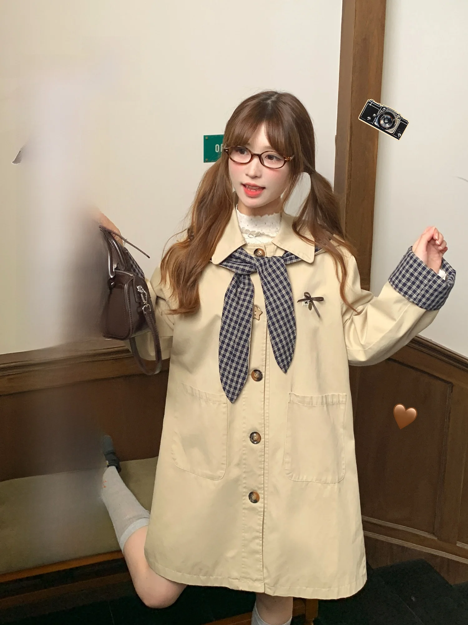 

Винтажное женское длинное пальто Bibi Bency цвета хаки, весна-осень, модное, свободного кроя, с хлопковым воротником, на одной пуговице