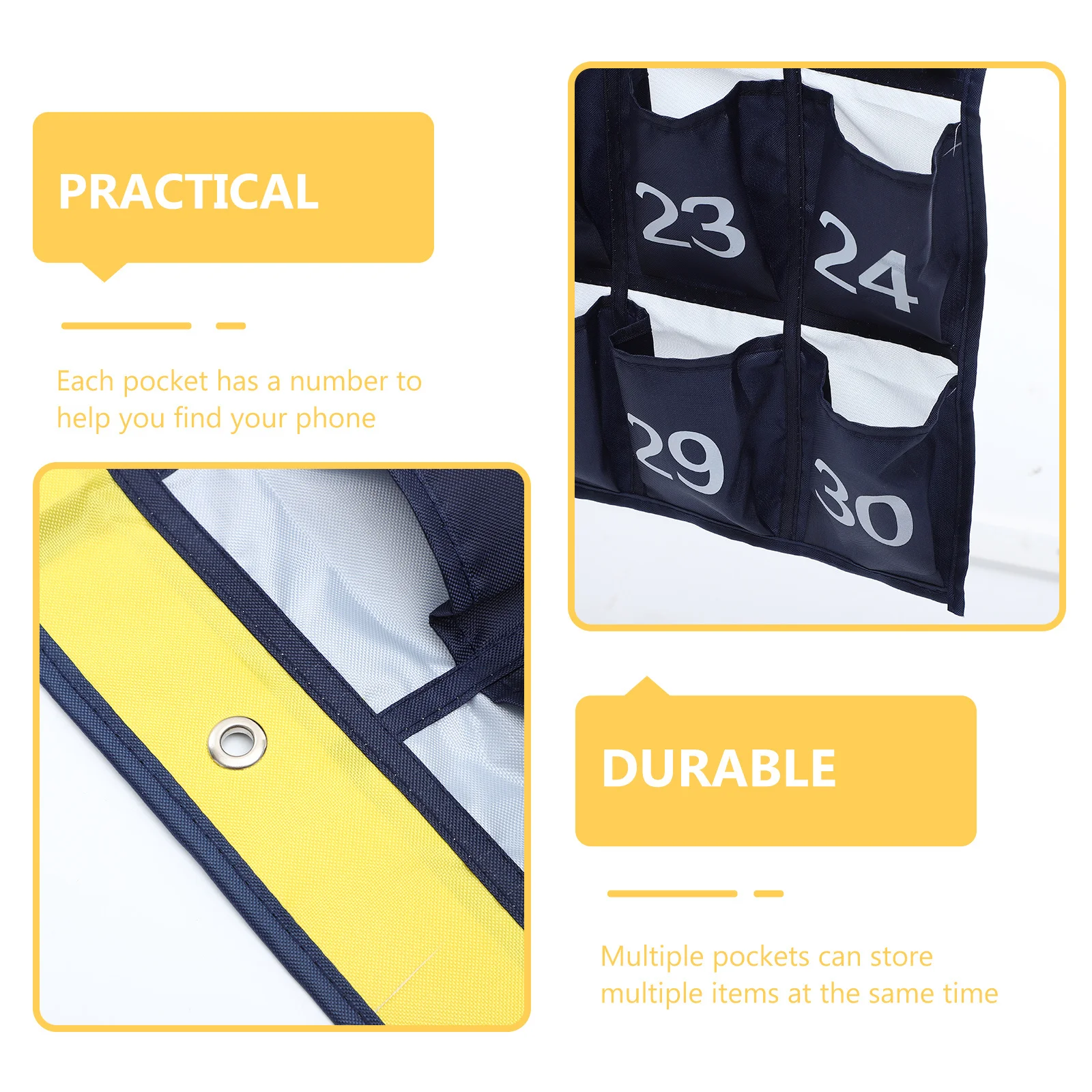 

Hanging File Organizer Bag Blue Large Capacity Multi Pocket Cell Phone Holder for School Classroom Door Closet Storage