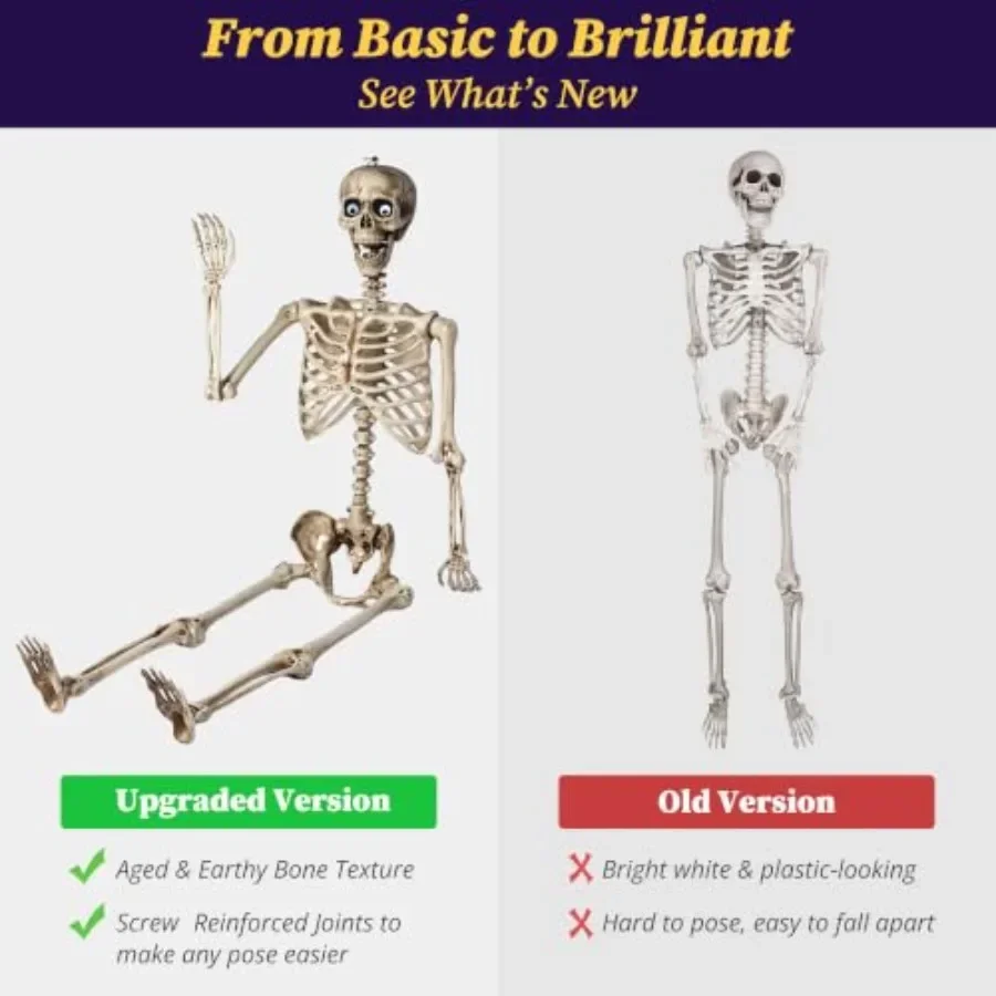 Skeleton Life Size 5.6FT Halloween Decoration for outdoor and indoor use, made of durable PVC, classic white color, lightweight