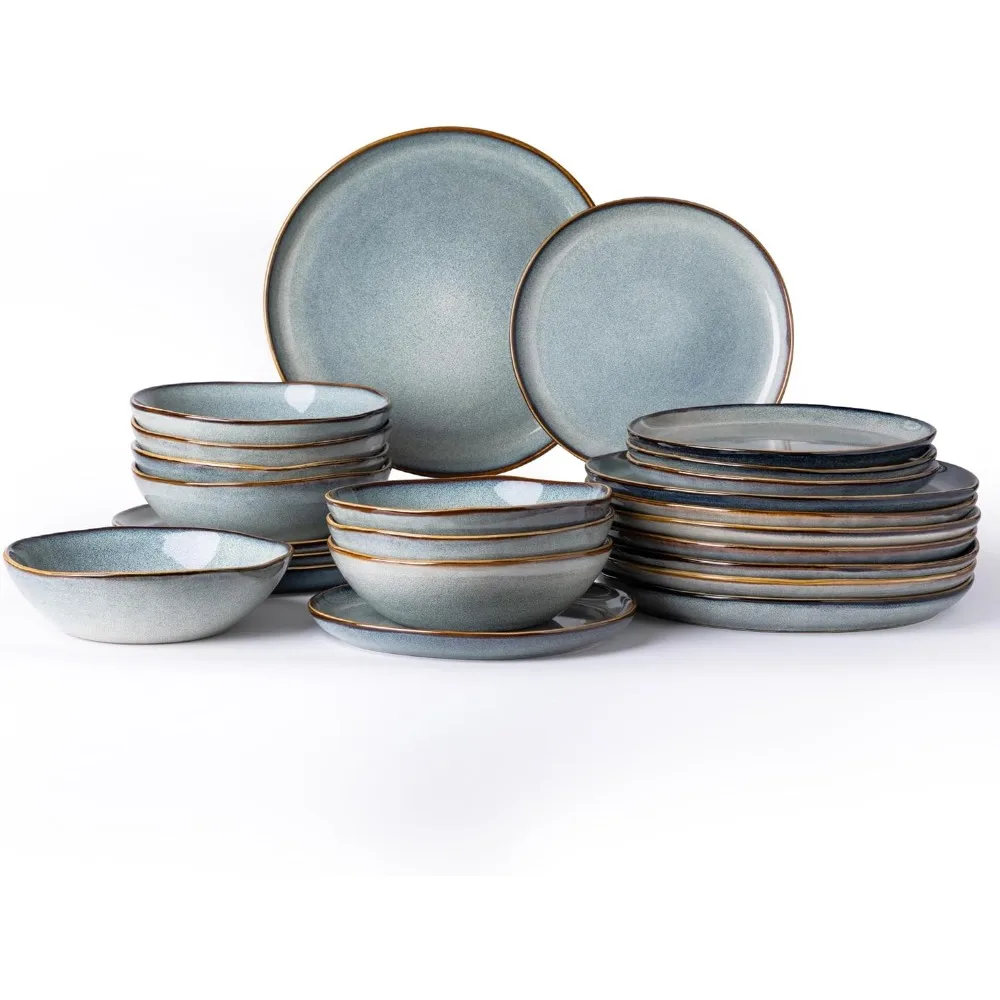 Coleção de louças de cerâmica AmorArc: pratos e tigelas artesanais de grés com esmalte reativo, altamente resistentes a lascas e rachaduras