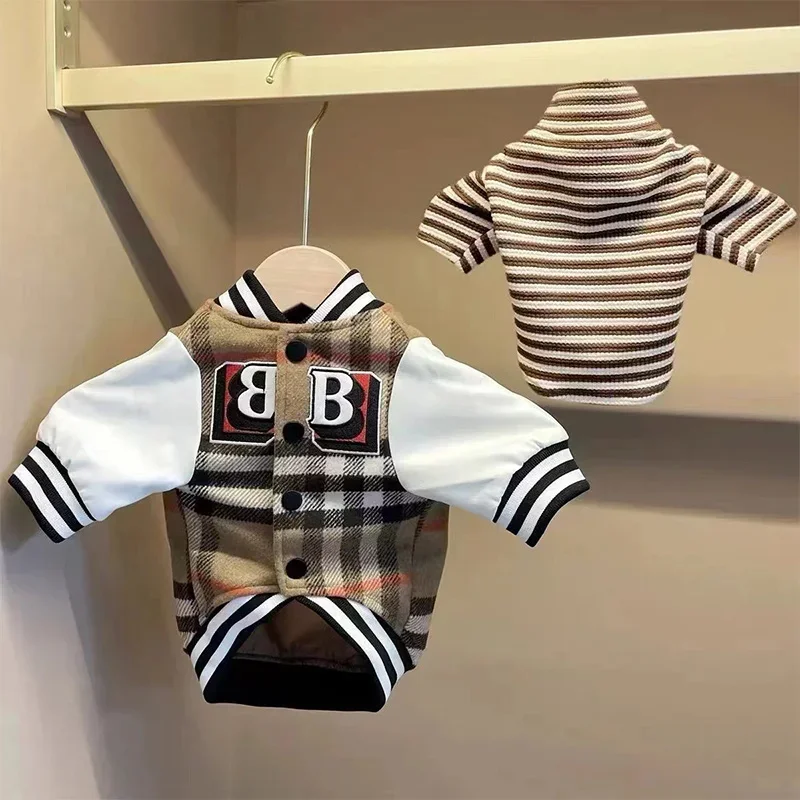 

1P Fashion Pet Coat Dog Baseball Uniform In Autumn And Winter Warm Padded Pet Coat Plaid Teddy Baseball Uniform Fashion Pet Coat