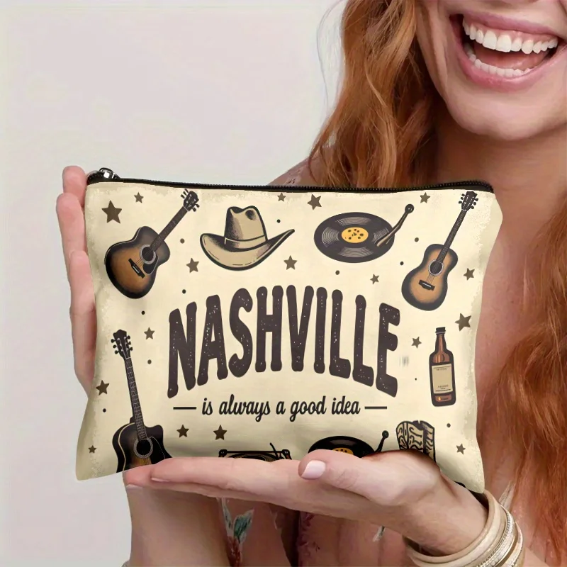 A Nashville makeup bag- multifunctional zipper pouch, jewelry storage bag, perfect travel zipper small storage bag.