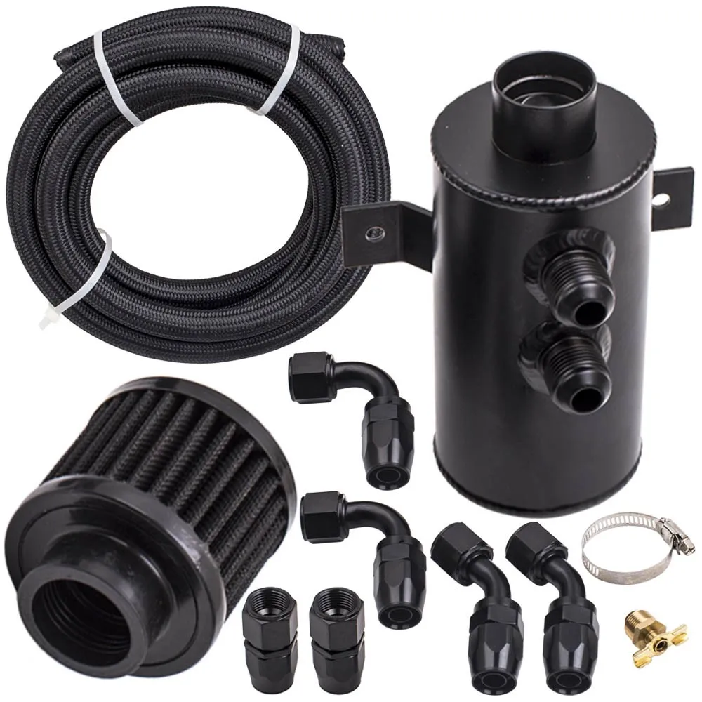 Alloy Baffled 0.75L AN10 Motor Oil Catch Can 3M Hose Kit and Fittings Universal