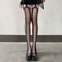 Women Sexy Hosiery Thigh High Mesh Stockings JK Lolita Punk Ladies Girls Hollow Out Fishnet Stockings Y2K Nylon Pantyhose