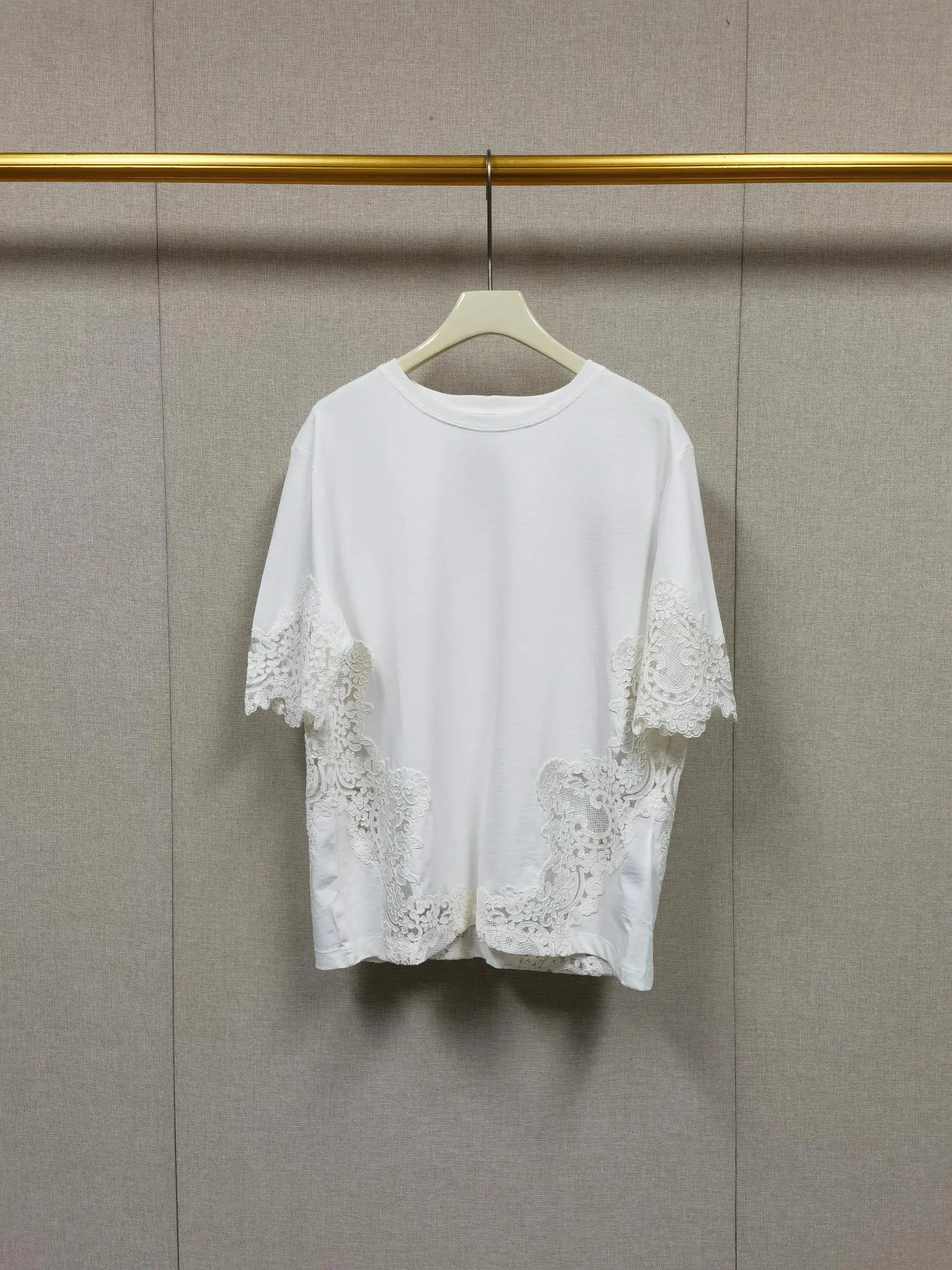 

2026 Spring Summer Women Lace Crochet Embroidered T-Shirt O-Neck Solid Color Loose Versatile Tops