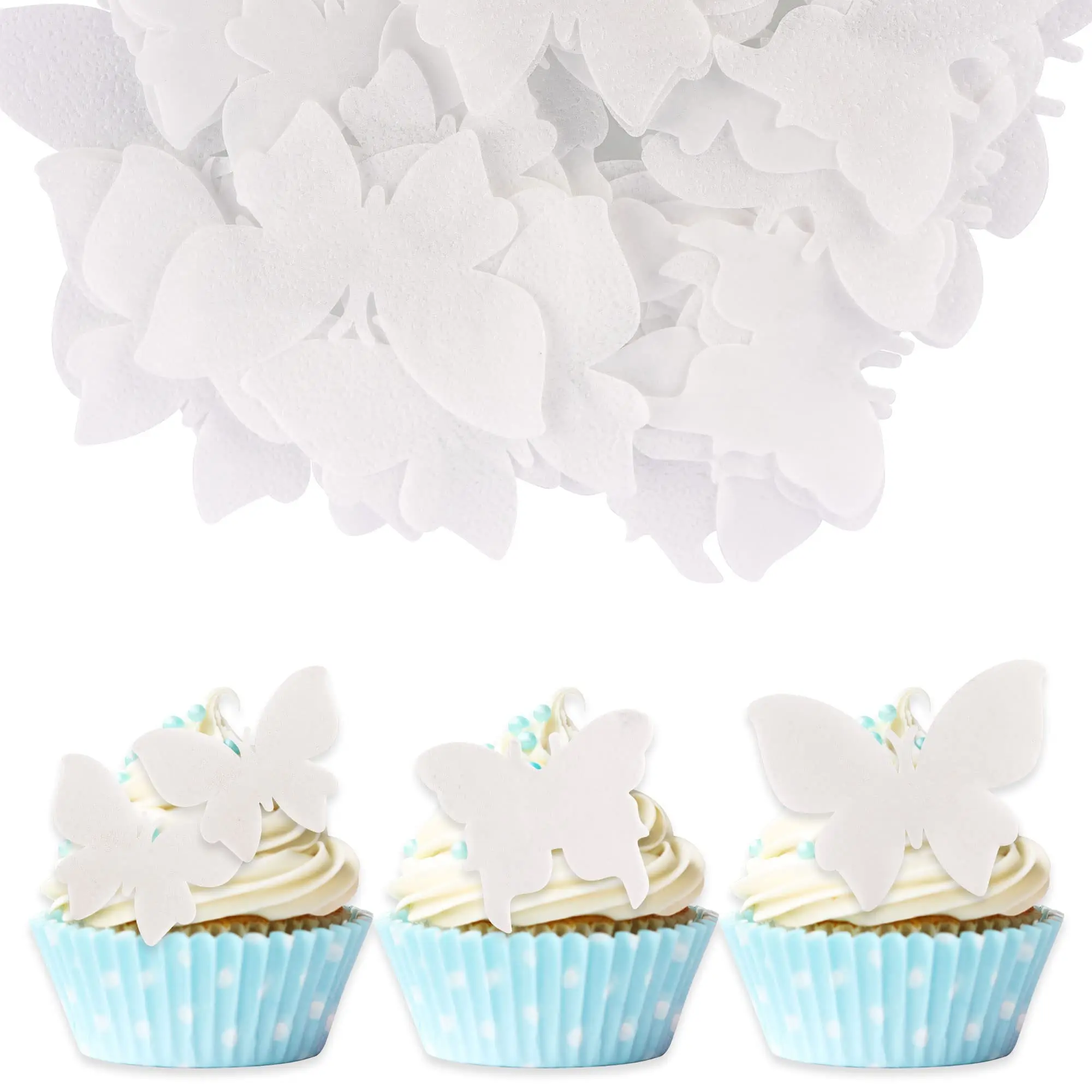 50Pcs Wafer 3D White Butterfly Cupcake Toppers DIY Realistic Dessert Decor for Birthday Party Wedding Decorations