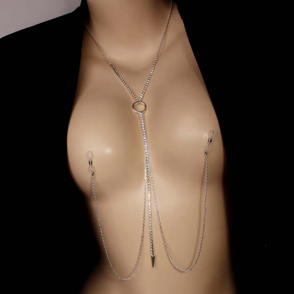 

New Product Tassel Rhinestone Nipple Chain Necklace for European and American Fashion Nightclubs, Sensual Body Chain for Women
