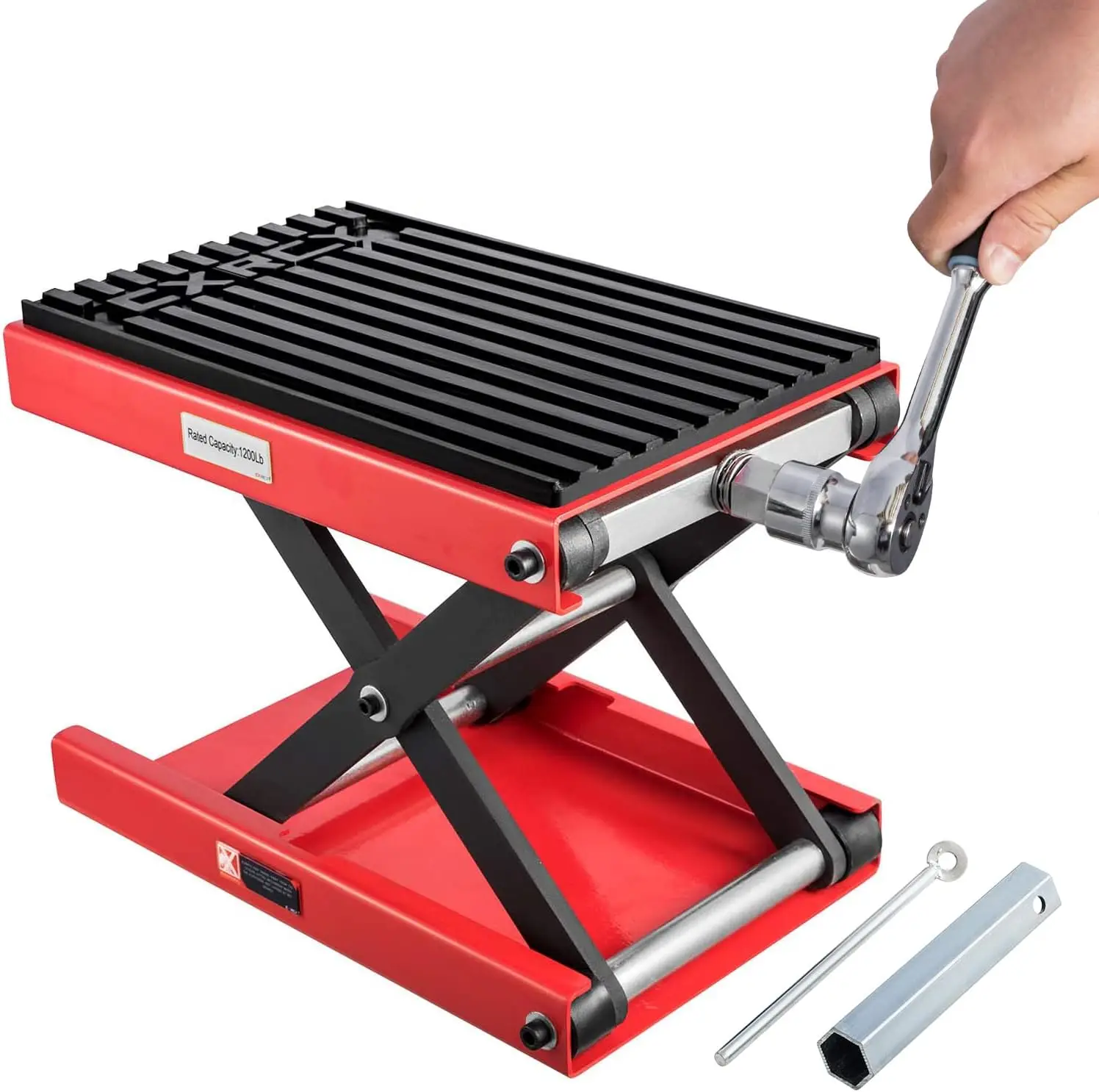 

Motorcycle Lift Scissor Jack Upgraded Dirt Bike ATV Steel Motorcycle Hoist Stand with Ratchet Wrench,Crank Handle,Thickened