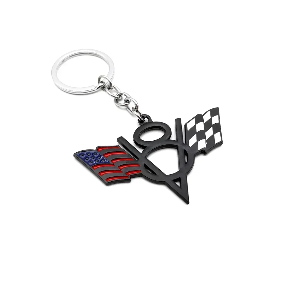 3D Metal V8 Flag Logo Keychain Keyring Car Emblem Badge Key Rings Holder for Chevrolet Doge Jeep Ford Accessories