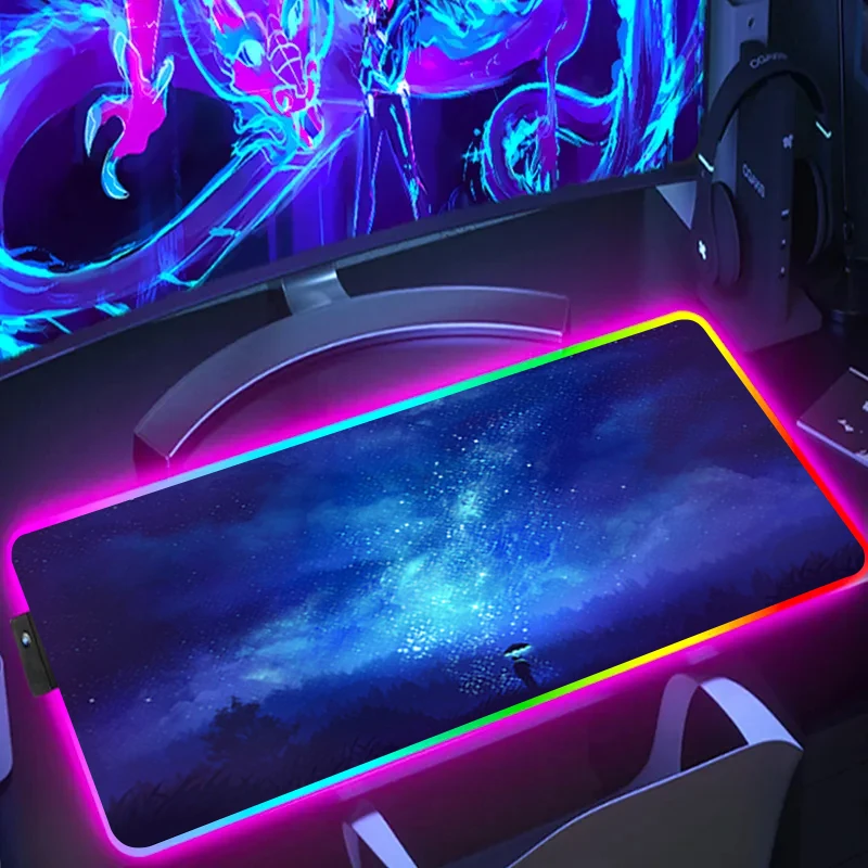 Space Gaming Mouse Pad RGB Mouse Pad Universe Gamer PC Mouse pad Starry Sky Led Backlight Carpet Keyboard Rubber Desk Mats XXL