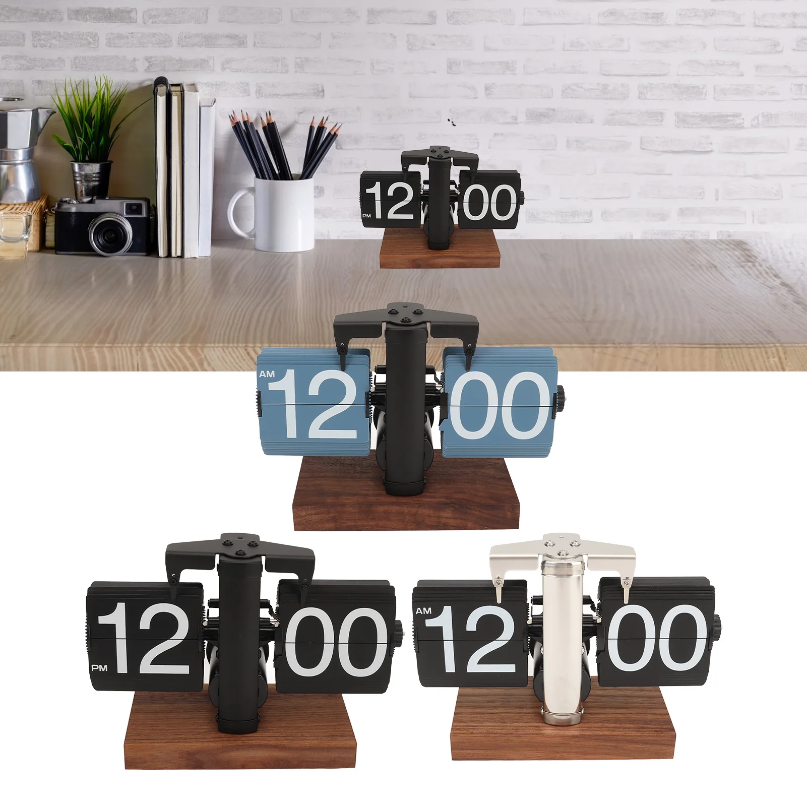 Retro Digital Flip Down Clock Retro Automatic Turning Battery Operated Mechanical Clock for Home Room Office Decoration