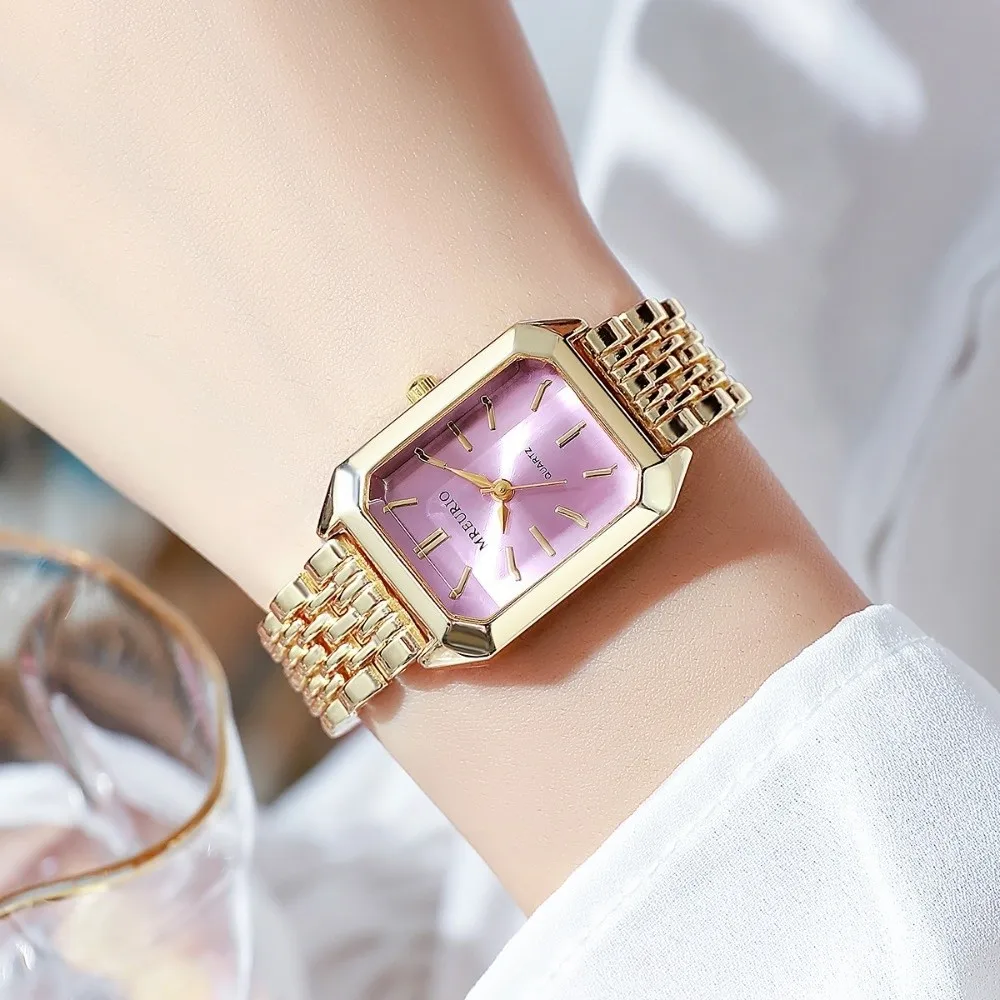 Hot Stainless Steel Quartz Watches Quartz Folding buckle Women Wristwatch Square Luxury Gift Strap Watch Women