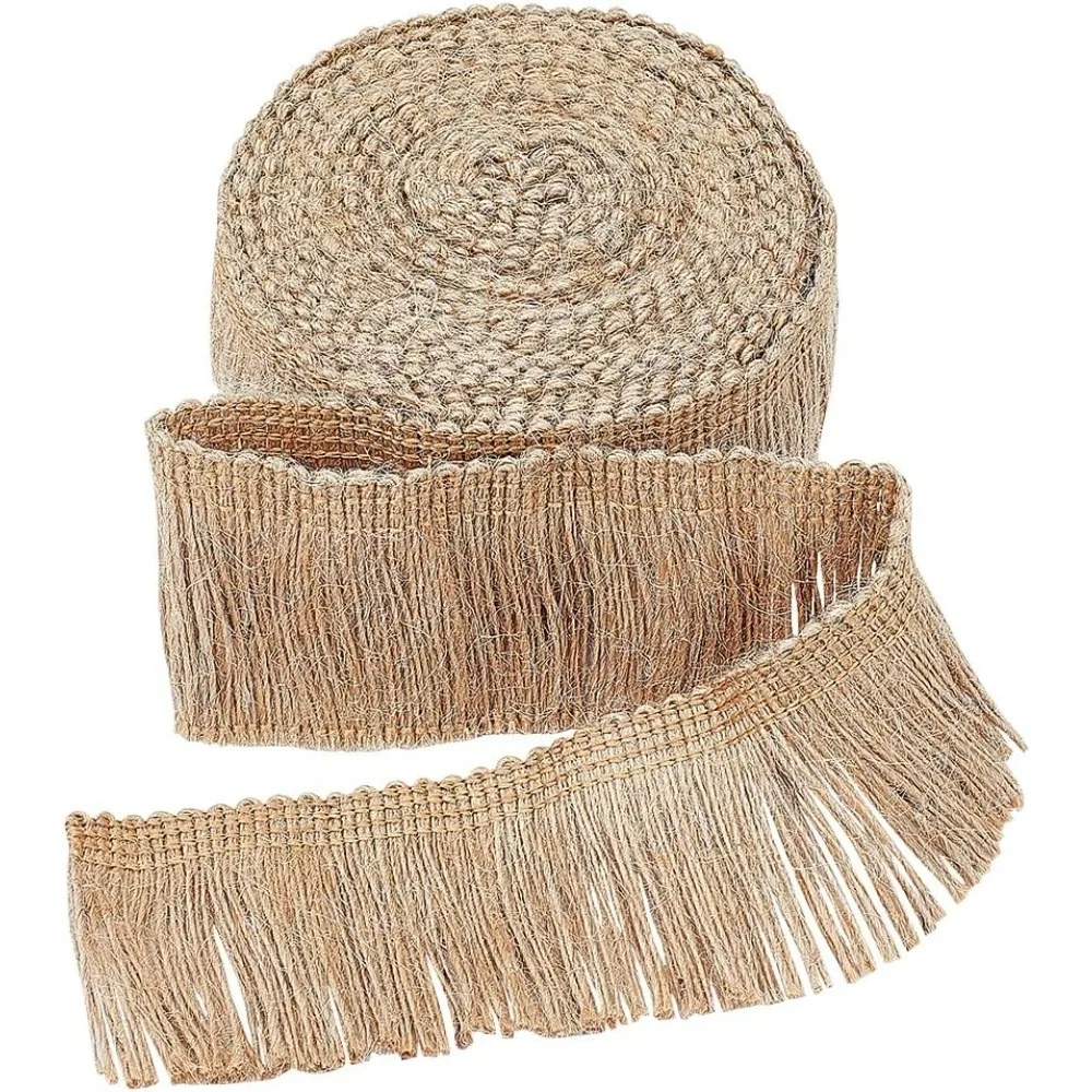 5.5 Yards 1.89" Wide Burlap Fringe Tassel Trim Jute Lace Sewing Chainette Fibre Trimmings Flat Jute Cord Hemp Rope making kit
