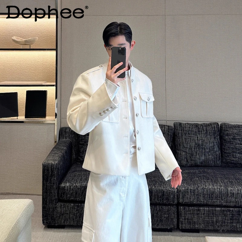 

2025 мужские осенне-зимние модные шерстяные куртки с воротником-стойкой, трехмерный карманный дизайн, легкие роскошные маленькие ароматные пальто