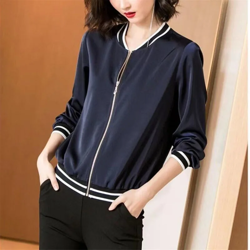 Casual Fashion O-Neck Spliced All-match Jacket Coat Women's Clothing 2022 Autumn New Solid Color Long Sleeve Loose Korean Tops