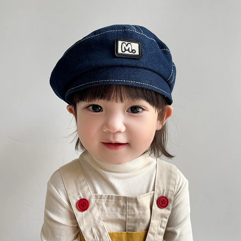 

Vintage Letters Embroidered Baby Cowboy Hat Spring Kids Boys Girls Hip Hop Beret Cap Adjustable Children's Hats Kids Accessories