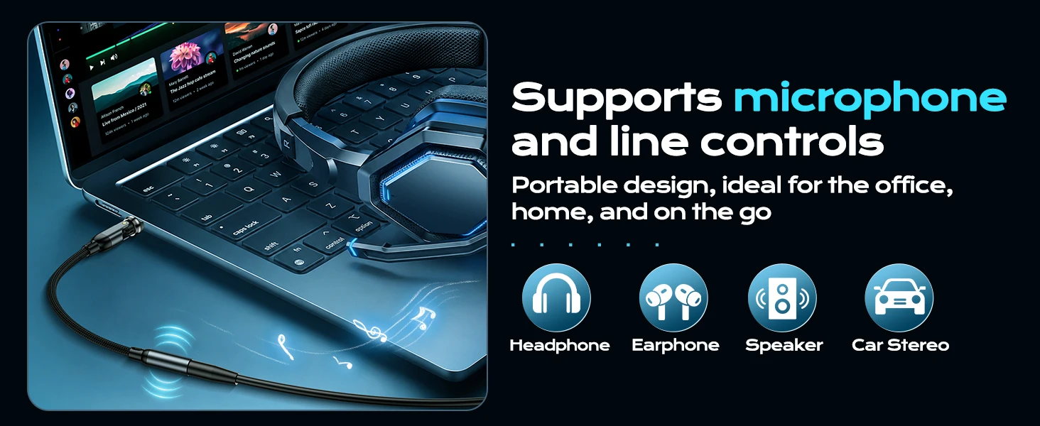 AUFU USB Typ C 3,5-mm-Klinkenadapter USB C zu 3,5-mm-Kopfhörer-AUX-Audiokabel für iPhone 17 Samsung Huawei Xiaomi Realme – Detail 6