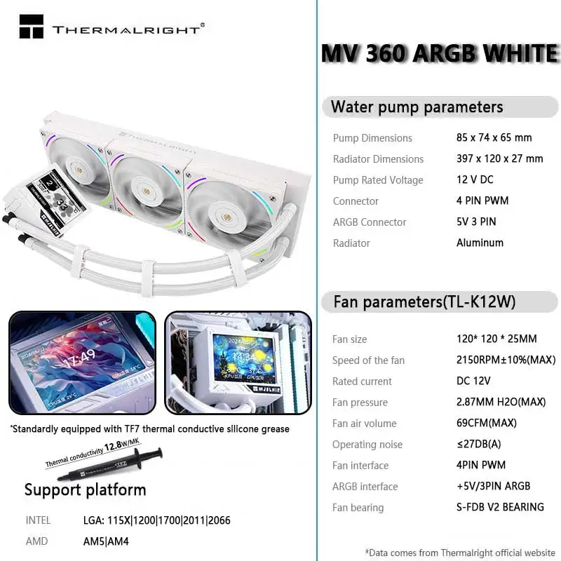 Thermalright-Radiador de agua fría MJOLNIR VISION 360 ARGB, todo en uno, pantalla LCD de 3,5 pulgadas, resolución de 320x240