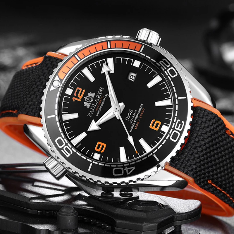 ساعة رجالي أوتوماتيكية فاخرة عالية الجودة ميكانيكية ذاتية حركة الرياح حزام مطاطي مقاوم للماء تقويم مضيء ساعات رجالي