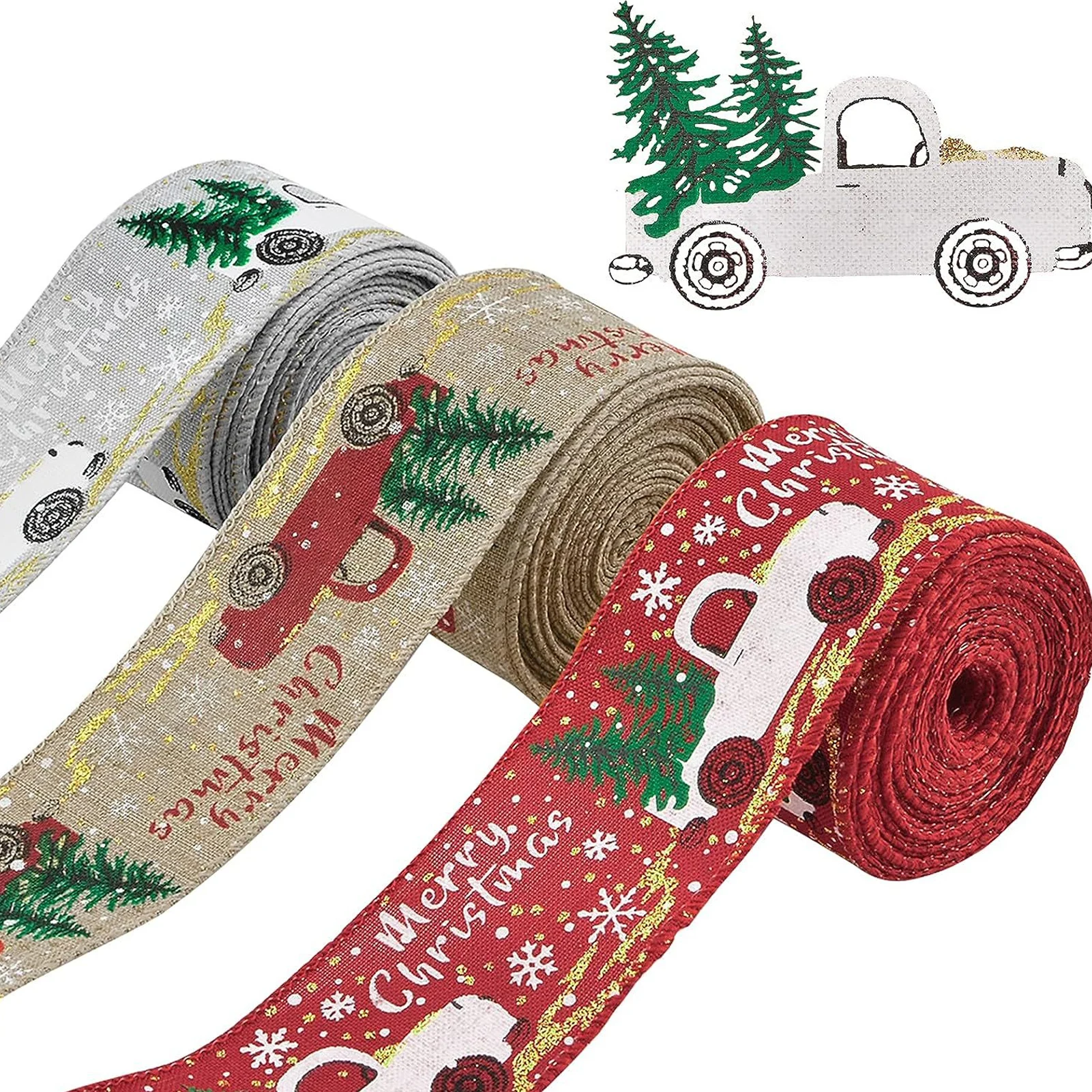 

3 Rolls Christmas Wired Edge Ribbon Decoration Multi Color Flexible Bows DIY Decorative Christmas Ribbon Ornaments Accessories