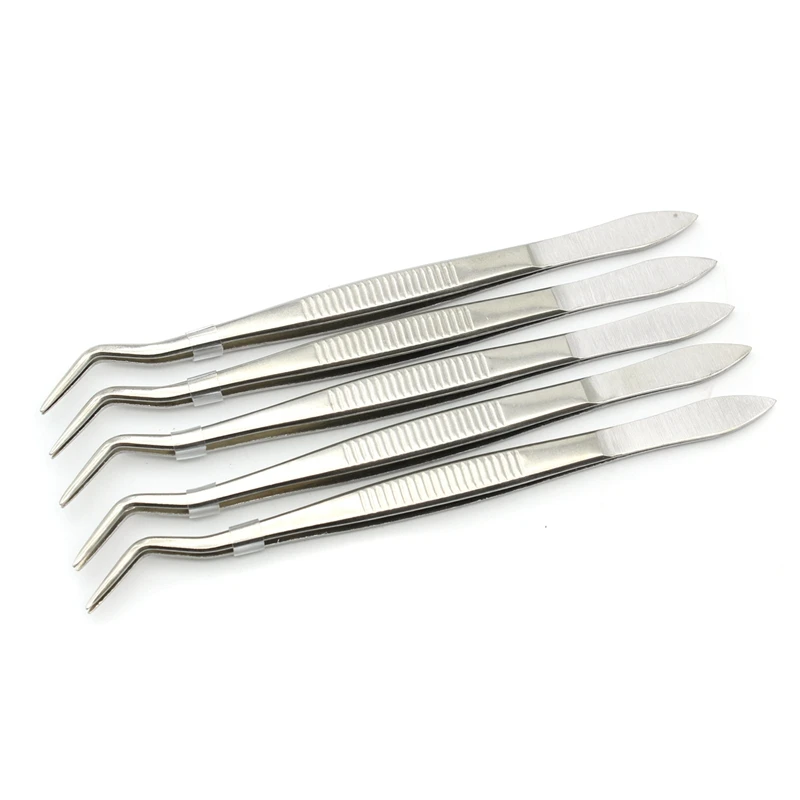 5 sztuk 16cm pęseta dentystyczna ze stali nierdzewnej chirurgiczna ząbkowana zakrzywiona pęseta szczypce kleszcze pielęgnacja jamy ustnej dentysta laboratorium instrument narzędzia