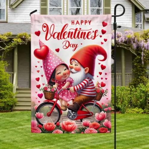Happy Valentine’s Day Gnome Couple Flag Garden Flag KKL AAL HHM WZZ yyi
