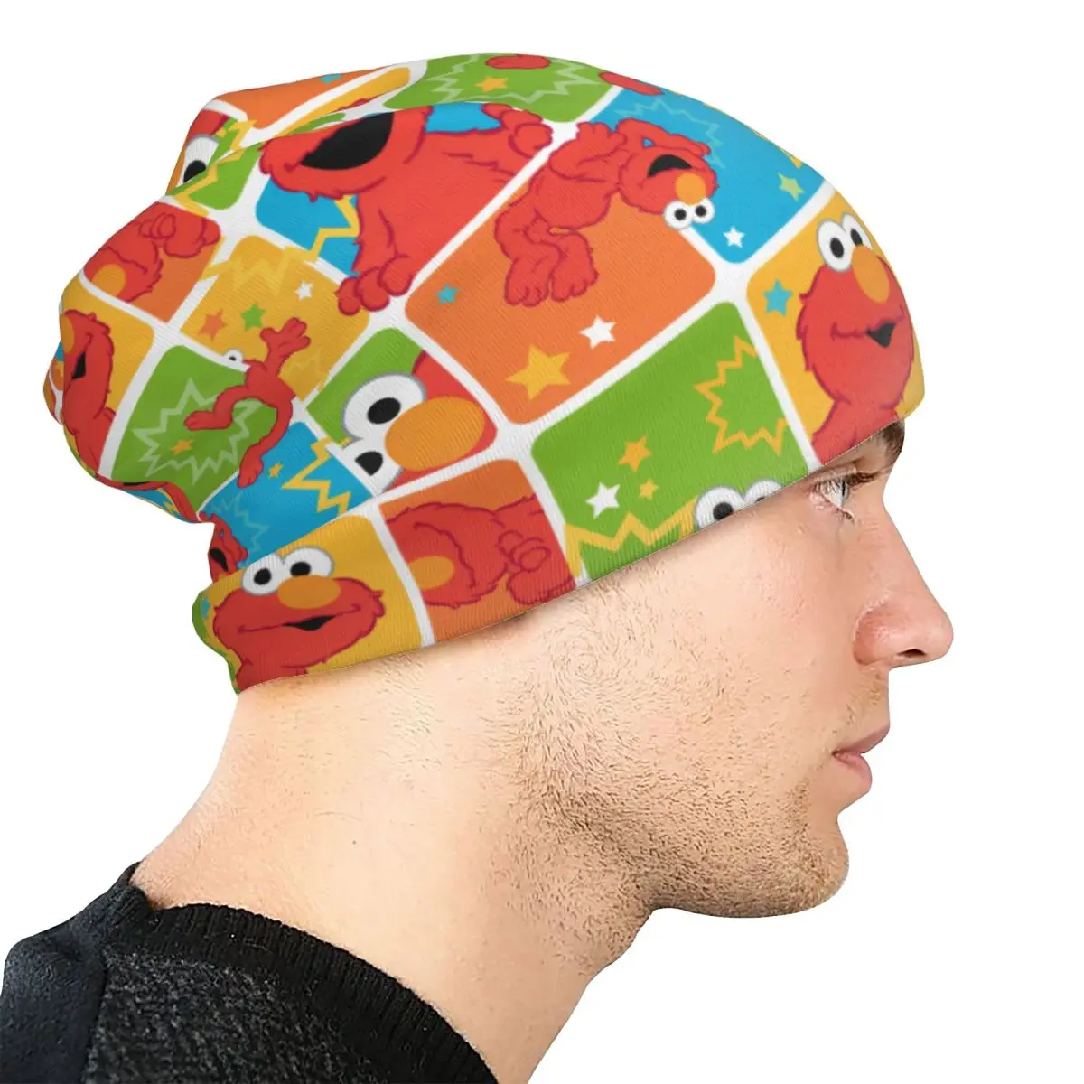 Colorato Elmo Grid Pattern Sesame Street Skullies Berretti Cappelli Casual Uomo Donna Street Cap Caldo termico Elastico Bonnet Cappelli