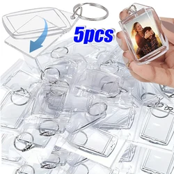 1/5pcs Transparent Photo Frame Keychain Tassels Snap-In Custom Insert Photo Acrylic Blank Keyring Clear Blank Picture Pendant