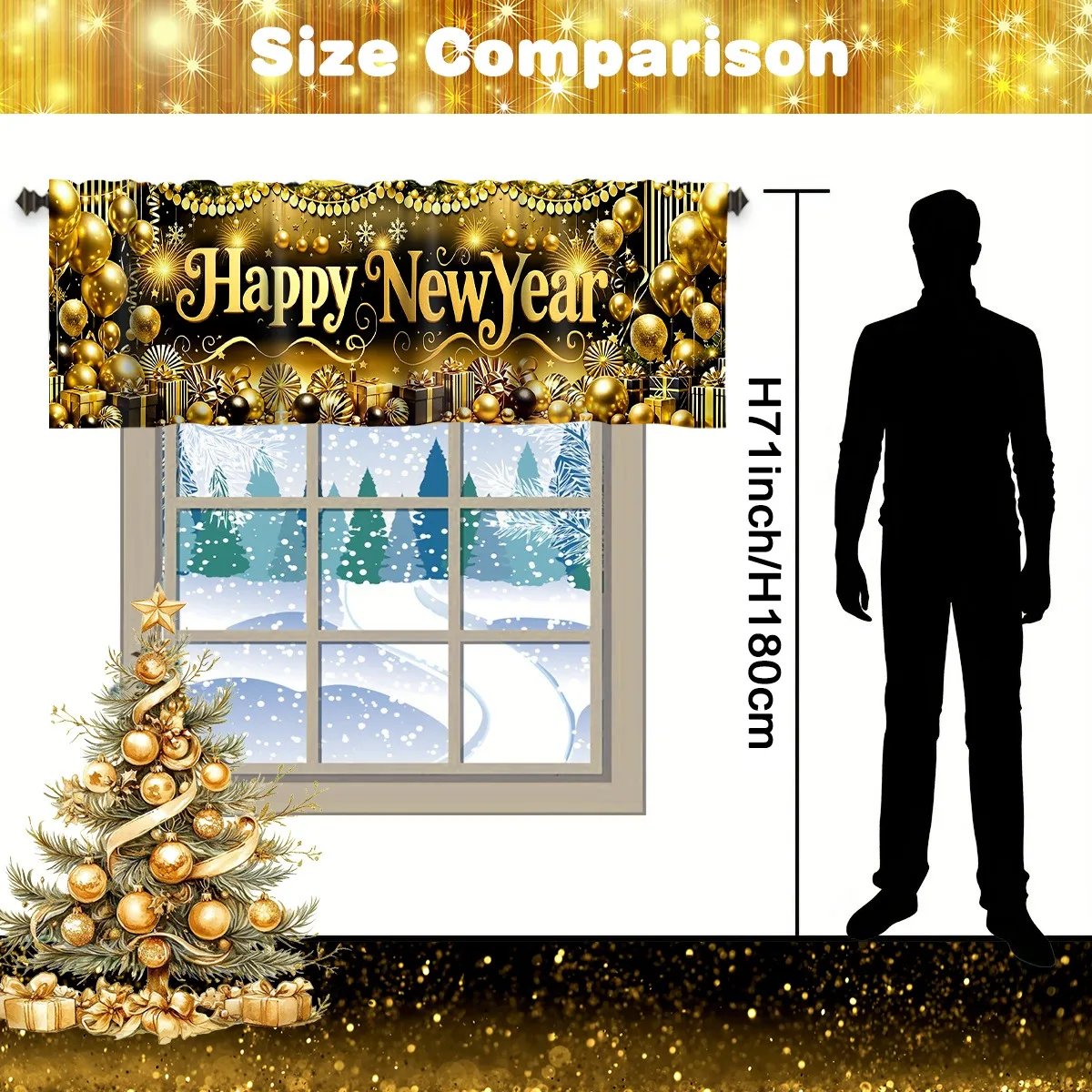 2026 سنة جديدة سعيدة ستائر قصيرة الستائر الألعاب النارية والبالونات علاجات النوافذ زينة السنة الجديدة للحمام المطبخ المنزلي #6