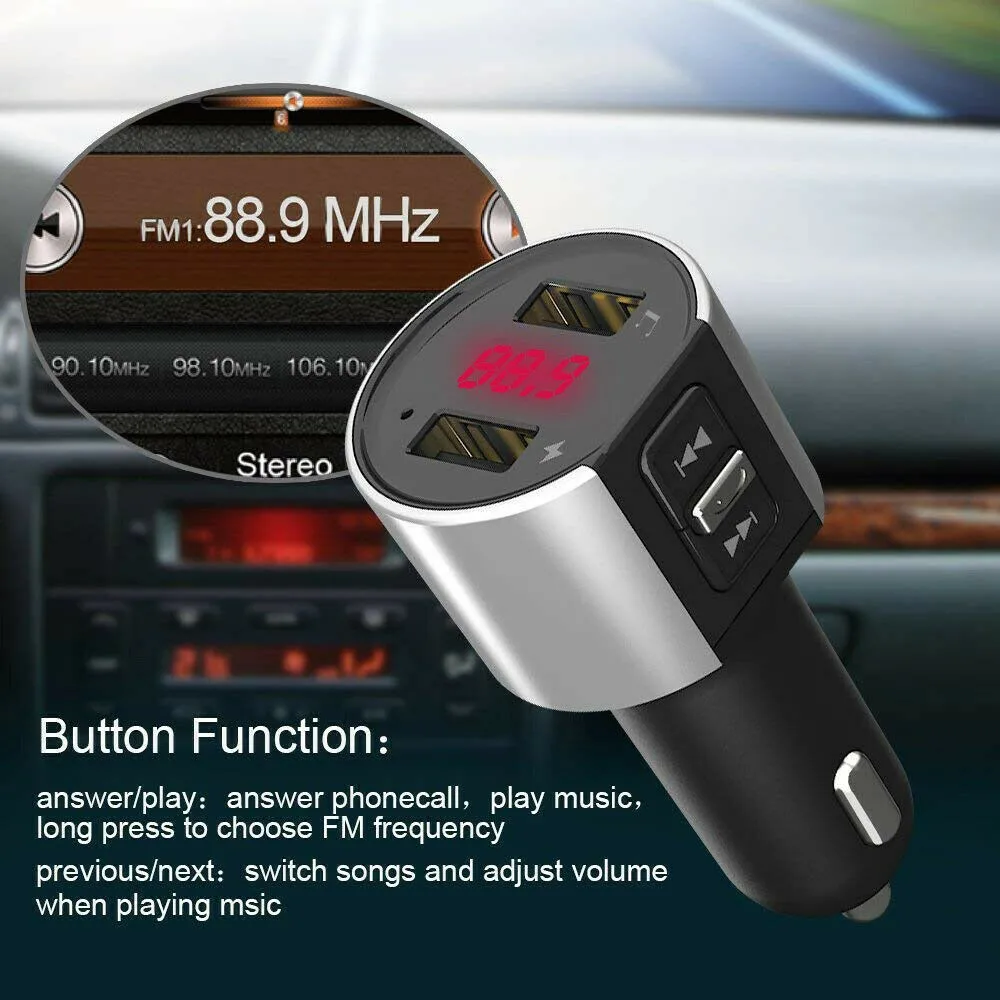 Handsfree Wireless Car FM Transmitter MP3 Music Player Adapter USB 12-24V LCD Digital Display 87.5MHZ 108.0MHZ