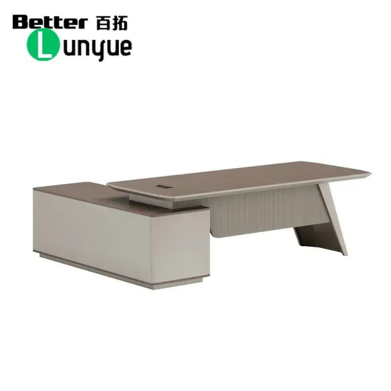 Modern Ergonomic Executive Desk with Side Cabinets Durable CEO Office Furniture Easy Assembly Cable Management for Home