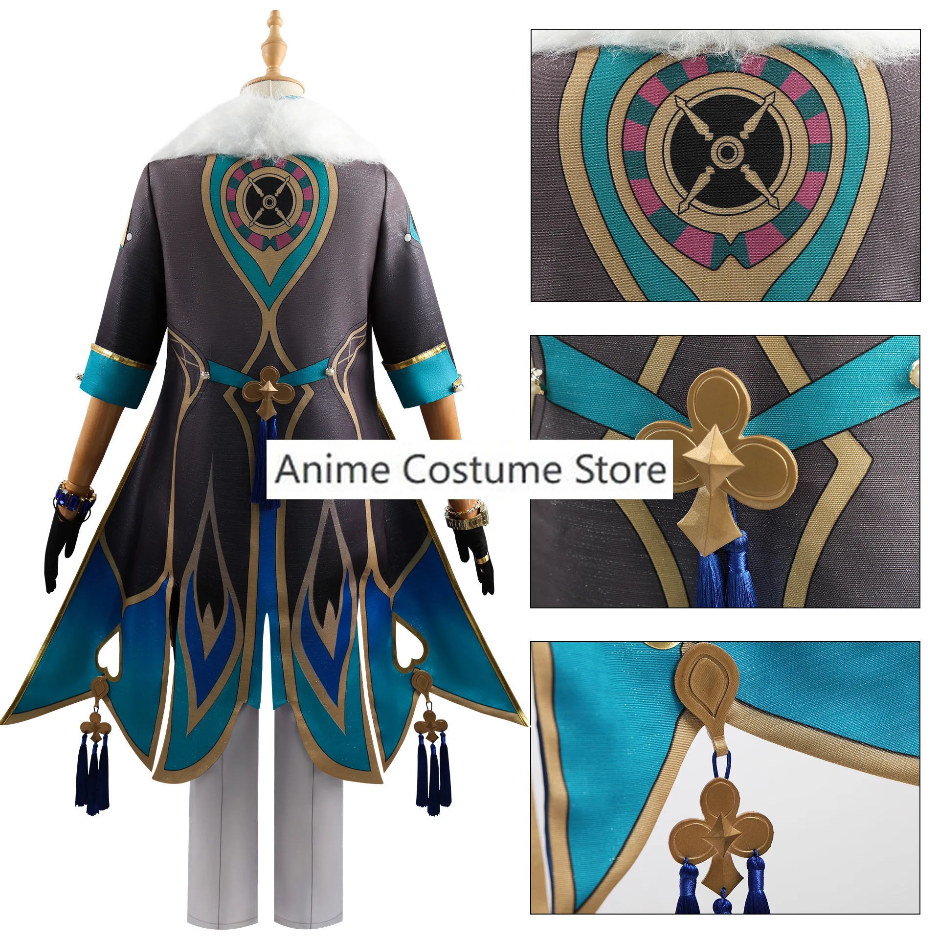 Aventurine fantasia cosplay com peruca e adereços de relógio masculino, roupas de dramatização, jogo de Honkai Star Rail, roupas de festa de Carnaval e Halloween, conjunto completo