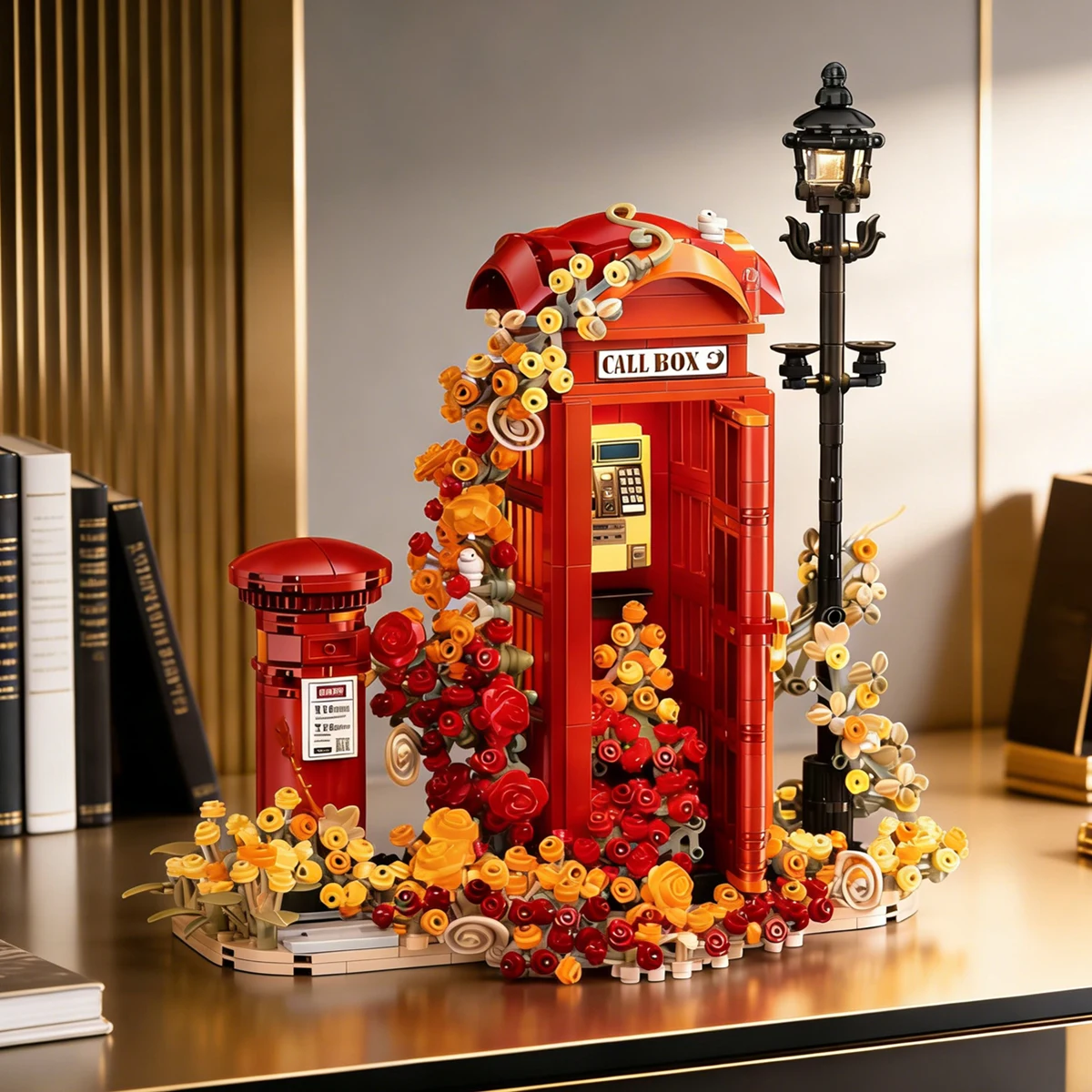 Flower Telephone Kiosk Box London Streetview Retro Street Bricks City Classic Display Model Building Block Gift Kid Set