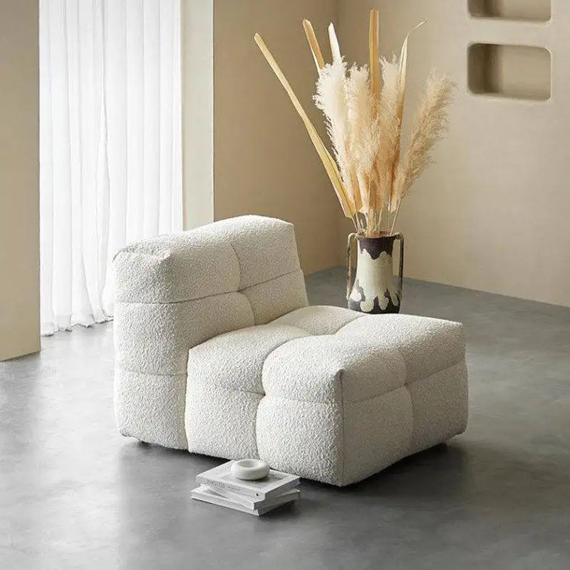 Nordic wabi-sabi wind marshmallow sofa fabric armless single leisure chair retro minimalist white chair small apartment