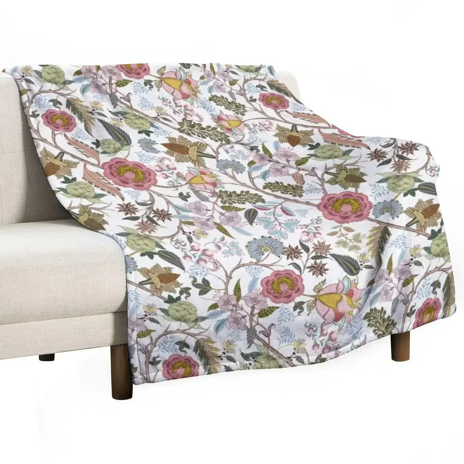 Chintz retro vintage, Indian, Jacobean Chintz, Spring colors, Throw Blanket Thermal sofa bed Bed Blankets