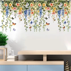 1PC Modern Style Green Plants Vine Flowers DIY Removable Butterfly Art Mural Girl Living Room Office Classroom Home Decoration