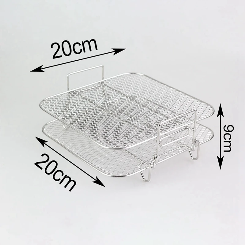 Stainless Steel Air Fryer Pot Double Layer Rack Roasting Rack Versatile Square Roasting Grill Air Fryers Holder 5QT/5.7QT/6.8QT