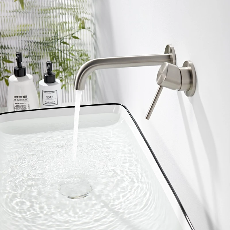 

Смеситель для раковины из нержавеющей стали 304, матовый, в минималистичном стиле, встраиваемый, с двумя отверстиями, для ванной комнаты