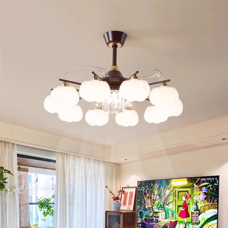 

Потолочные вентиляторы American Rotundity из белого стекла, современные подвесные светильники для гостиной, спальни, ресторана, кухни, коричневые подвесные светильники из кованого железа