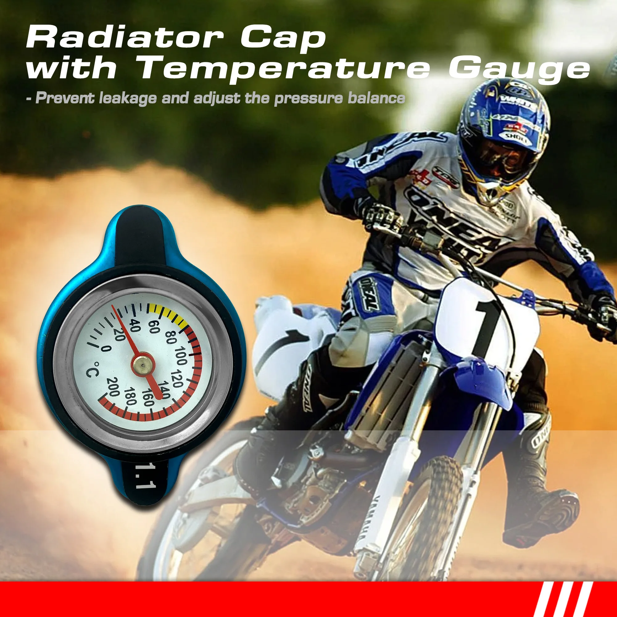Motorcycle Radiator Cap Cover with Real-time Temperature Monitoring Coolant Reservoir for Dirt Bike ATV UTV