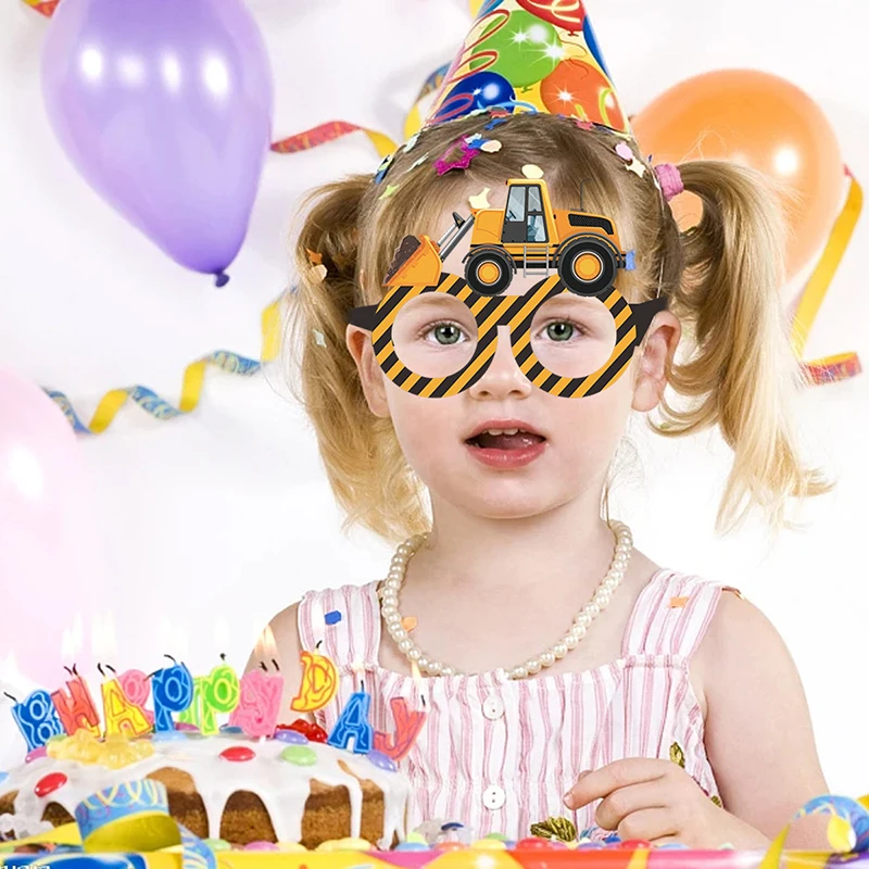 Gafas de papel para construcción de 6 piezas, accesorios para fotomatón, excavadora, camión, Tractor, construcción, decoración para fiesta de cumpleaños, regalos para niños