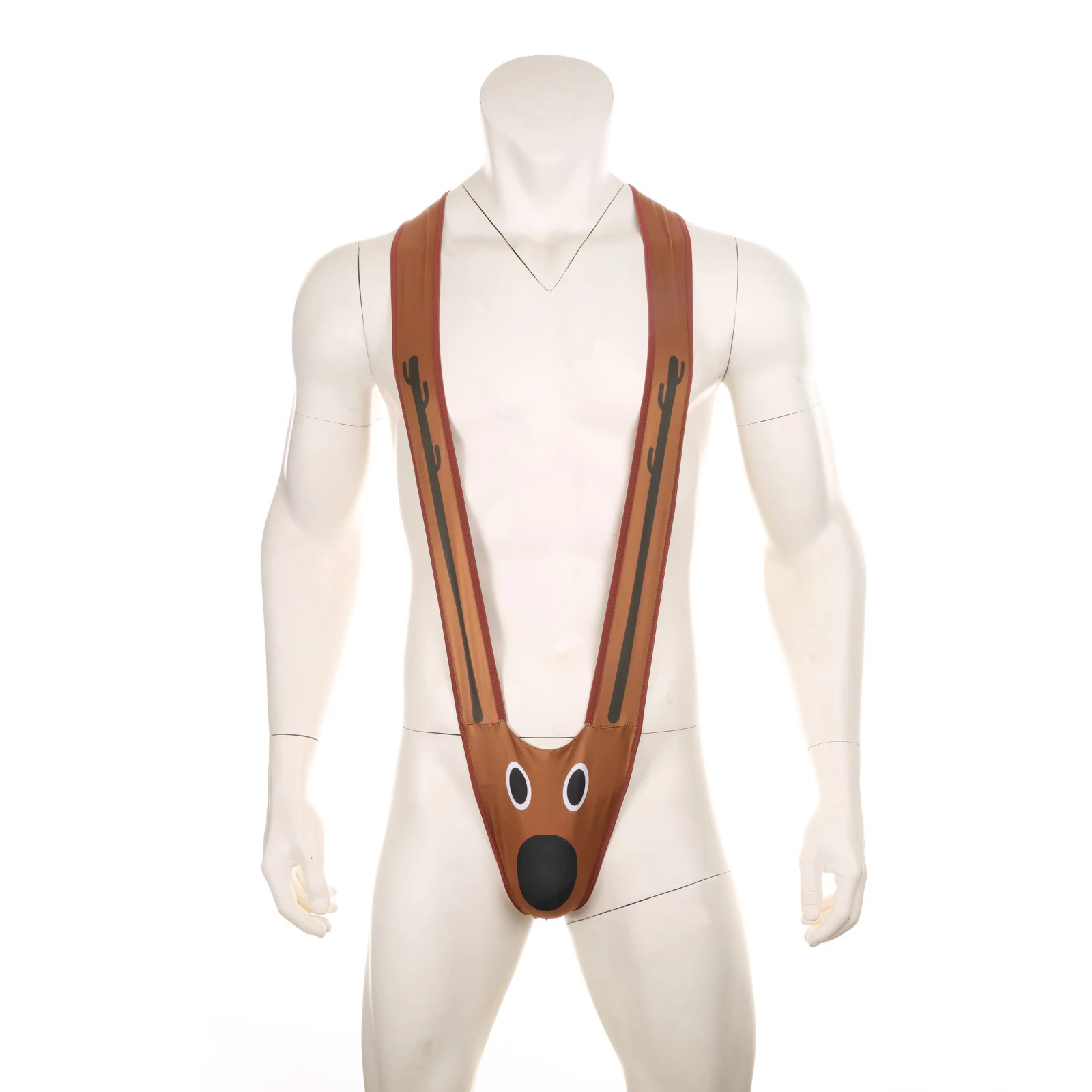 

Men One-piece Swimsuit Christmas Deer Snowman Sexy Hot Mankini Thongs Deep V-shaped Bodysuit Bathing Thong Halter Costume