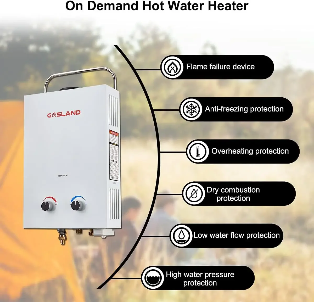 سخان مياه محمول، GASLAND Outdoors BS158 1.58GPM 6L سخان مياه يعمل بالغاز بدون خزان، سخان ساخن حسب الطلب، تخييم RV