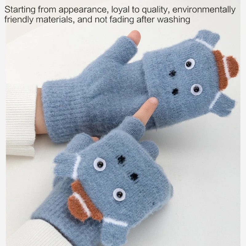 Soft Kids Winter Gloves Warm Mittens Flip Half&Full Finger Lovely Convertible Mittens with Flip Cover for Boys Girls