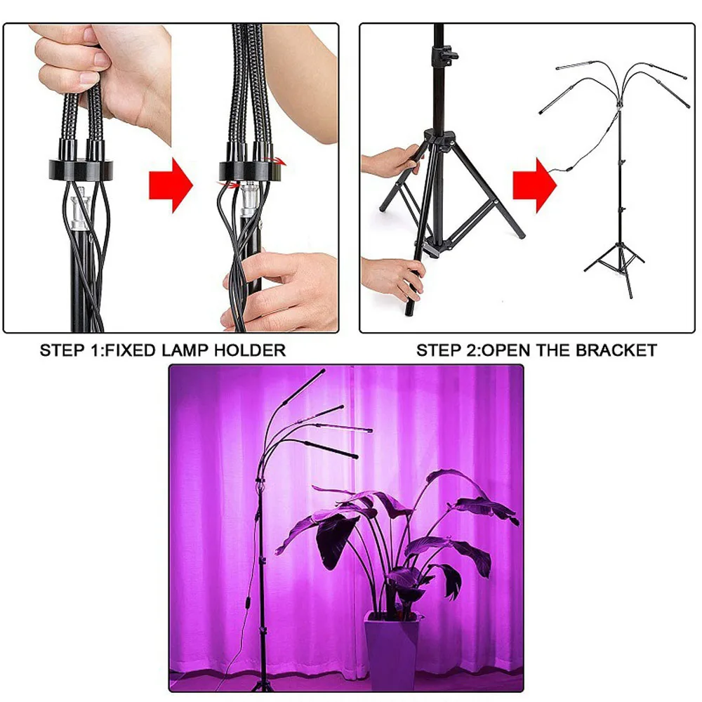 Lampe horticole de croissance LED avec trépied, USB, pour culture hydroponique, plantes d'intérieur, serre, légumes, fleurs