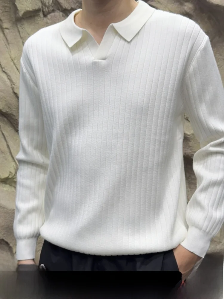 

Мужской повседневный вязаный свитер с длинным рукавом и открытым воротником, приталенный, базовый, модный, городской стиль, осень-зима, молодежный