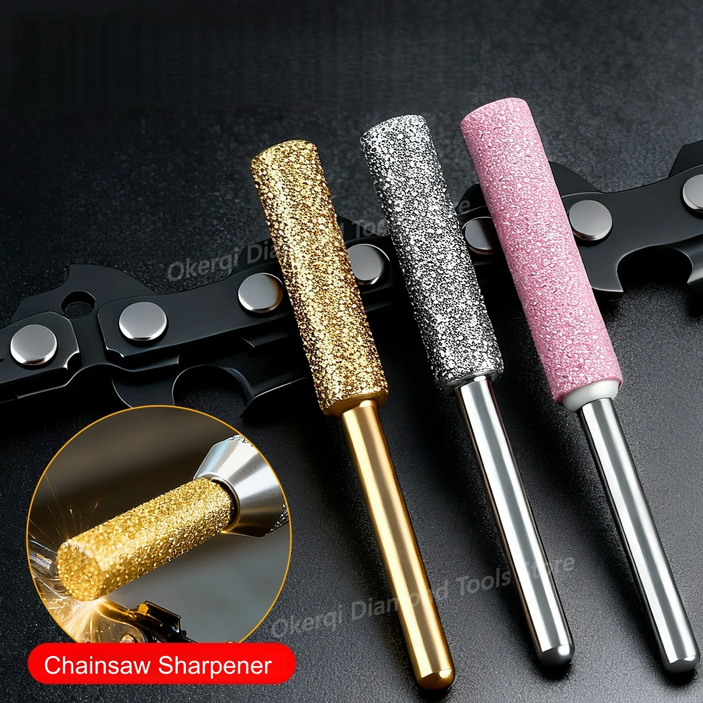 10PCS Chainsaw Sharpener Set, Titanium Coated Corundum Sharpener Head, Rotary Tool Burr Stone File for Chainsaw, Jade