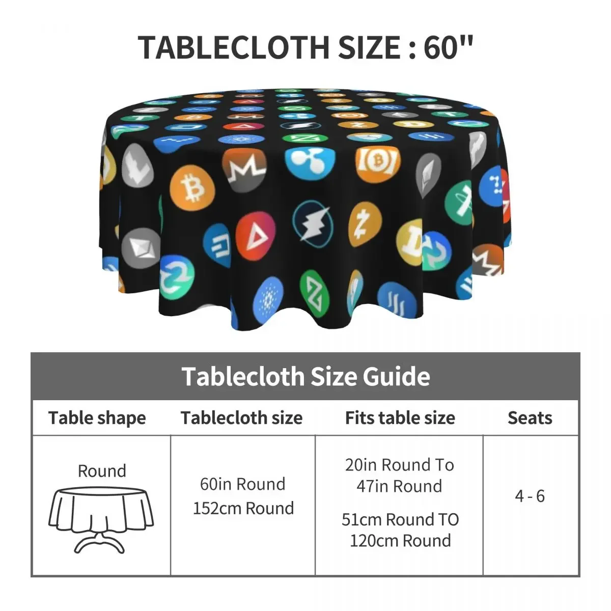 Tablecloth Crypto Bitcoin Round Table Cloth Coin Blockchain Fashion Table Cover Tablecloths Decor Home Dining Table Decoration