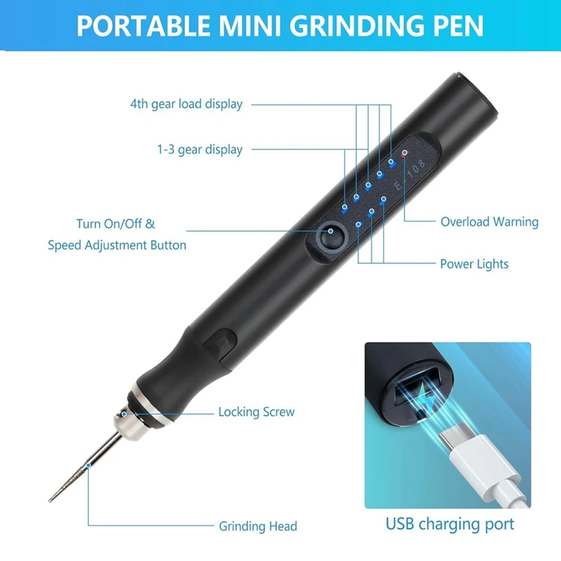 USB Rechargeable Engraving Pen With 36 Bits, Mini Electric Engraver Etching Machines Cordless Rotary Tools Durable