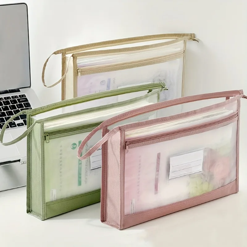 1 PCS Extra Large A4 Mesh Storage Bag, Transparent Double Zipper Closure, Suitable for Storing Office Supplies or Handicrafts